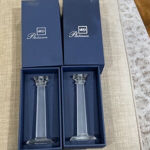 New Mikasa Platinum Crystal Satin Obalesque Candle Holders (2) Comes as a Set